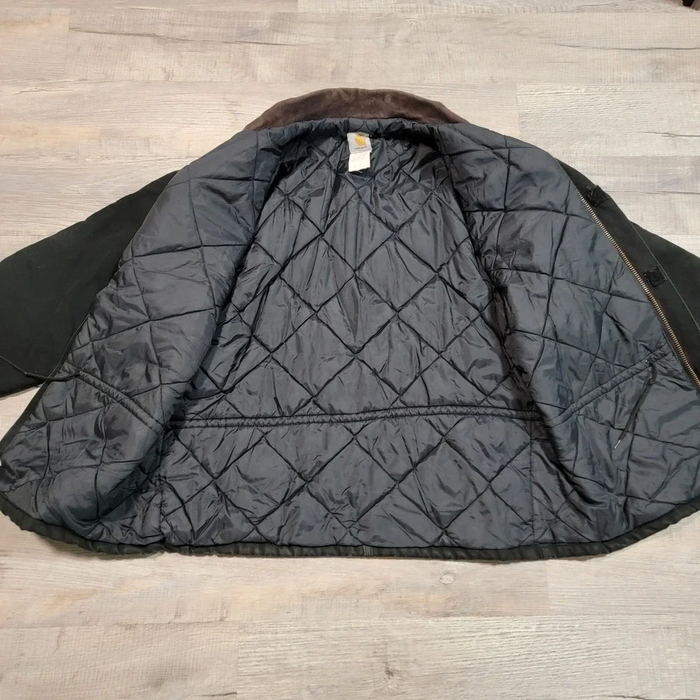 Carhartt Arctic Jacket Quilted Sz 48 Black Corduroy Collar Canvas Distressed Y2K